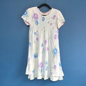 Vintage 80s Floral Mini Dress Women's Size 4 Petite Blue Ruffle Karin Stevens